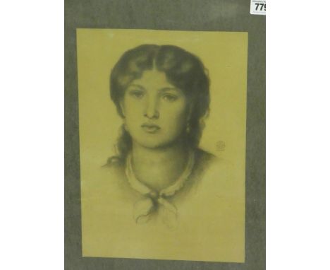 An oak framed lithograph after Daniel Rossetti of William Morris's wife Jane - dated 1868 - 34 cm x 24 cm 
Condition report: 