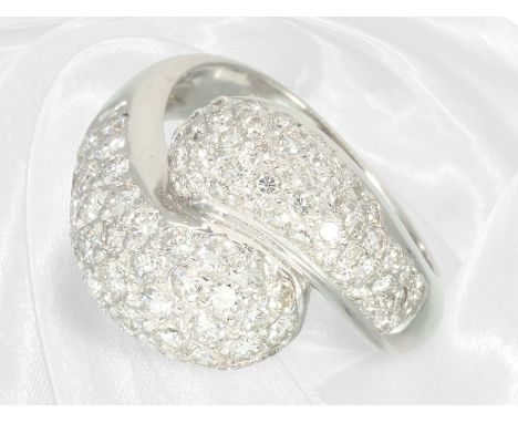 Ring: Moderner, sehr dekorativer Brillant-Goldschmiedering, ca. 1,3ct, Handarbeit aus 18K Weißgold: Ca. Ø17,5mm, RG54, ca. 8,
