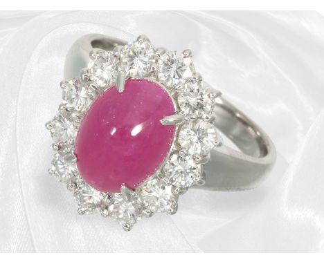 Ring: sehr massiver Goldschmiedering aus Platin mit Rubin und Brillanten, neuwertig: Ca. Ø17mm, RG54, ca. 10,5g, Handarbeit a