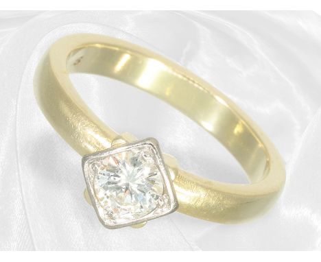Ring: Goldener Solitär/Brillantring mit einem Halbkaräter: Ca. Ø18mm, RG56, ca. 5g, 14K Gelbgold, Brillant von ca. Ø5,2mm in 