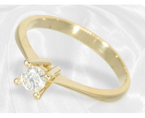 Ring: 18K goldener Solitär/Brillant-Goldschmiedering, ca. 0,3ct: Ca. Ø18,5mm, RG58, ca. 3,4g, 18K Gold, schöner Solitärring m