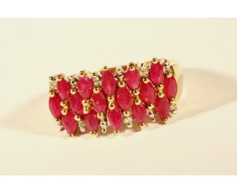 A 9ct gold ruby and diamond cluster ring (P)