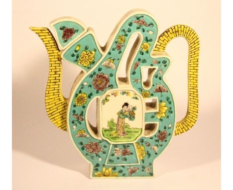 An interesting Chinese mid 20th century hand enamelled porcelain teapot H 21cm