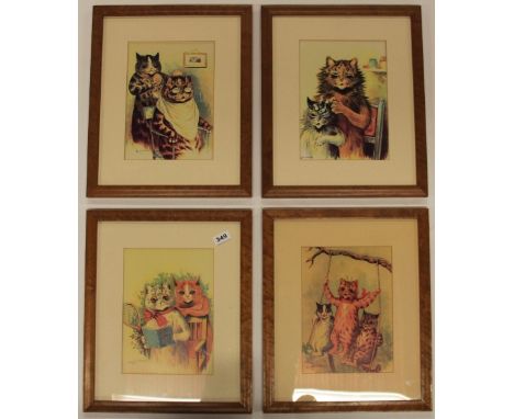 4 framed Louis Wain cat prints 37cm x 44cm