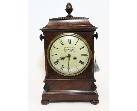 An early 19th century mahogany veneered double fusee pull repeat bracket clock by Bourroughs of Iron Bridge H 52cm