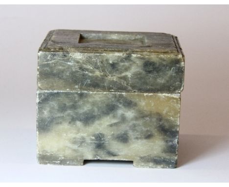 A 19th century Chinese carved artists soapstone seal box 8cm x 8cm x 6.5cm