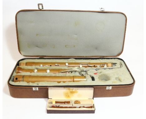 A cased base recorder and treble recorder
