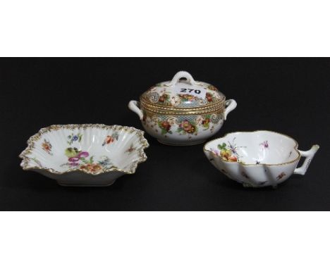 A Royal Worcester bowl and cover together with 2 Dresden porcelain items