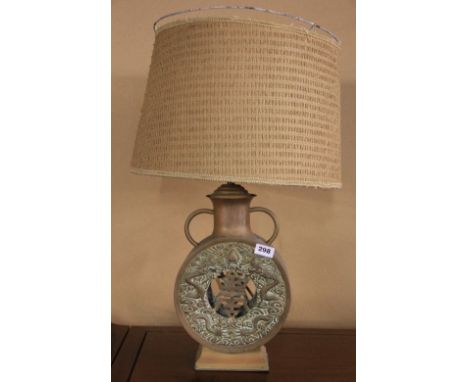 A Chinese cut and hammered copper table lamp H 45cm