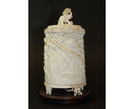 An early 20th century carved ivory lamp H 16cm