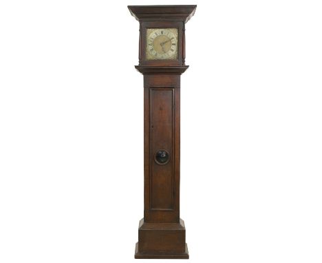 Early oak thirty hour longcase clock with separate striking train, the 10" square brass dial signed Thomas Brewer, Darlaston,