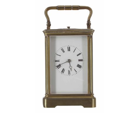 Repeater carriage clock striking on a gong, the movement back plate stamped with the maker's initials G.L within an oval; als