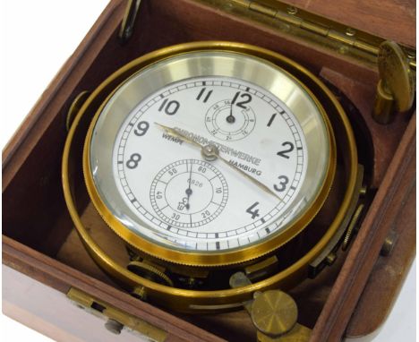 German two day marine chronometer, the 3.75" silvered dial signed Chronometerwerke, Wempe, Hamburg, no. 6826, with subsidiary