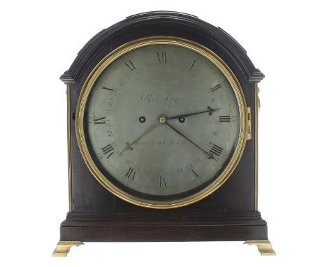 Good and unusual&nbsp;English mahogany&nbsp;triple pad top double fusee bracket clock with calendar, the 9" silvered dial sig