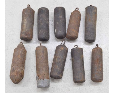 Ten various longcase clock weights (10) 