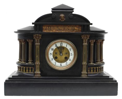 French black slate and gilt metal mounted two train mantel clock, the Maple &amp; Co movement striking on a gong, the 3.75" w