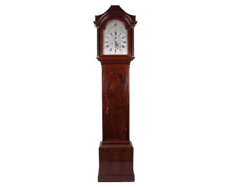 Mahogany eight day longcase clock, the 12" silvered arched dial signed John Knight, Fareham, with subsidiary seconds and arch