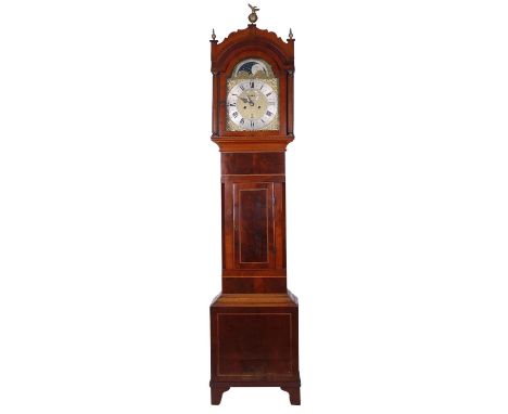 Mahogany, oak and walnut eight day longcase clock, the 12" brass arched dial signed John May, Witney on the silvered chapter 