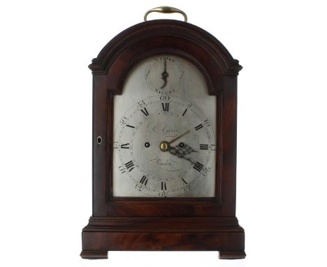 English mahogany double fusee calendar bracket clock, the 7" silvered arched dial signed Le Grave, London to the centre and w