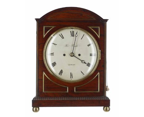 Good English rosewood double fusee bracket clock, the 8" cream dial and movement back plate both signed Tho's Smith, London, 