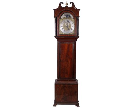 Mahogany eight day longcase clock, the 12" brass arched dial signed John Salmon, Bristol over the moon phase aperture, with s