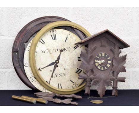 Mahogany single fusee 18" wall dial clock signed Wm C. Tooke, Lynn, the movement with A-frame shaped plates (in need of resto