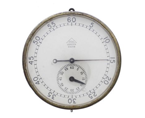 Unusual ships bulkhead stop clock timer, the 6.5" cream dial signed Dent, London no. 65008, with outer seconds track and subs