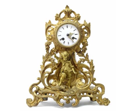 French ornate gilt metal mounted two train mantel clock, the Japy Fils movement with outside countwheel striking on a bell (m