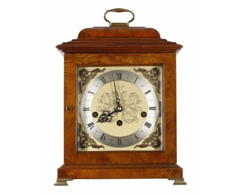 Modern Comitti of London walnut three train mantel clock, the Kieninger movement striking on eight copper rods and inscribed 