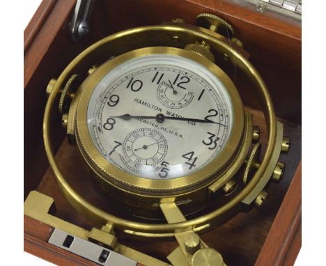 Two day deck watch chronometer, the 2.5" silvered dial signed Hamilton Watch Co. Lancaster, PA., U.S.A., with subsidiary stat