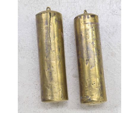 Pair of brass cased longcase clock weights  