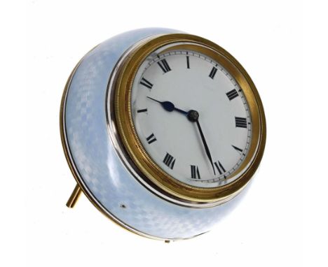 Small blue guilloche enamel easel&nbsp;desk clock with 2" white dial (at fault) 