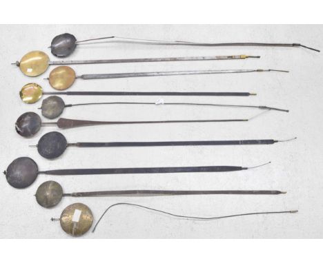 Ten various longcase clock pendulums with iron rods and brass bobs (10) 