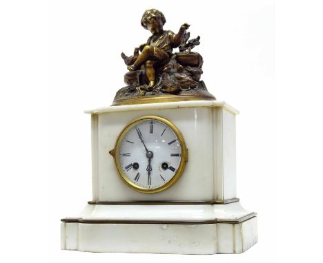 French white marble and gilt metal mounted two train mantel clock, the Japy Freres &amp; Cie movement striking on a bell, the