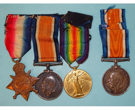 A WWI trio awarded to 2284 Pte H. J. Wade Devon R: 1914-15 Star, British War and Victory Medals and another British War Medal