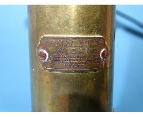J H Naylor Ltd, Wigan, a brass and iron miner's safety lamp engraved D T Owen, 37cm high (including hanging hook).