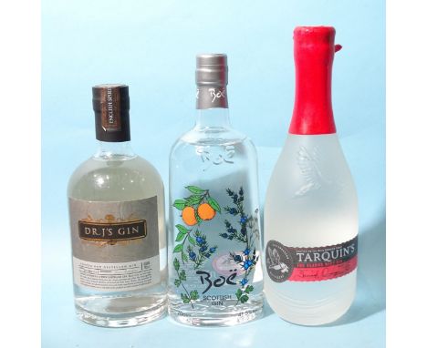 Dr J's Gin (x1) 45%, Tarquins Seadog Navy Gin (x1) 57% and Boë Scottish Gin (x1) 41.5%, (3). 