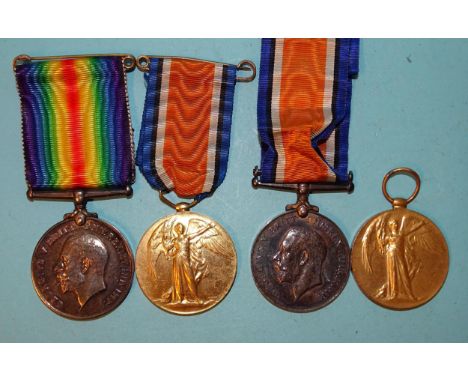 Two family WWI pairs, British War and Victory Medals awarded to: 625572 DVR H.S. Davis H.A.C-ART and 36345 Pte H. Davis Glouc