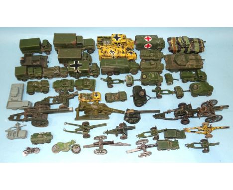 Britains, Dinky, Lone Star and others, a quantity of military diecasts, all play-worn, (some repainted), including an MSR Bul