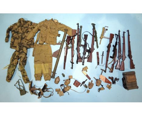 A quantity of 21st Century and other 1:6-scale uniforms, guns and equipment. 