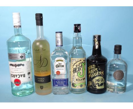 Bacardi Carta Blanca (x1) 37.5% 1.5L, Colwith Farm Cornish Vodka (x1) 40% 70cl, St Piran's Rum (x1) 42% 50cl, two bottles of 