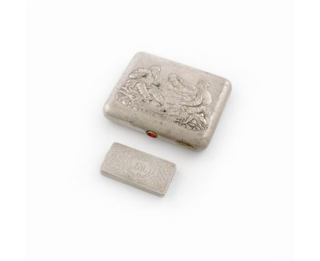 A late-19th century Russian silver vesta box, St. Petersburg, maker's mark of E.F, rectangular form, engraved decoration, gil