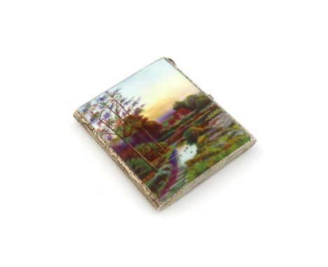 A silver an enamel cigarette case, with import marks for London 1928, importer's mark of A.J, rectangular form, the cover ena