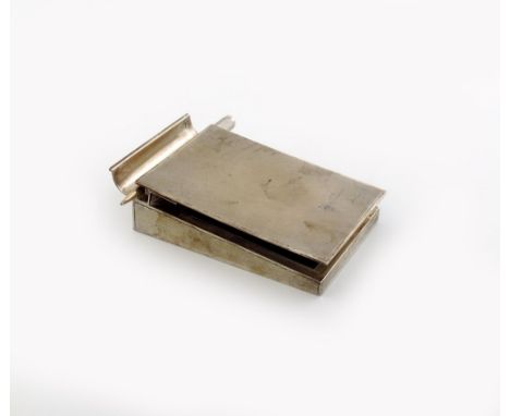 An Asprey silver note pad and pen, London 1971, the pen Birmingham 1970, rectangular form, engine-turned decoration, sprung-h