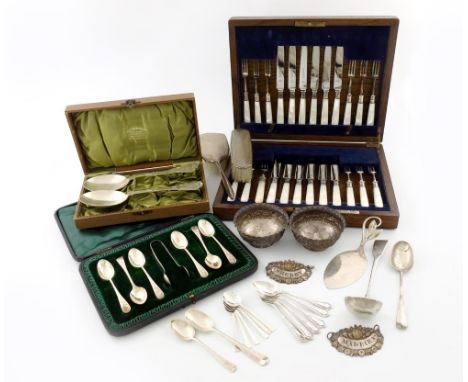 A mixed lot, comprising silver items: a cased pair of Swedish silver spoons, in the seventeenth century manner, by C. Winners