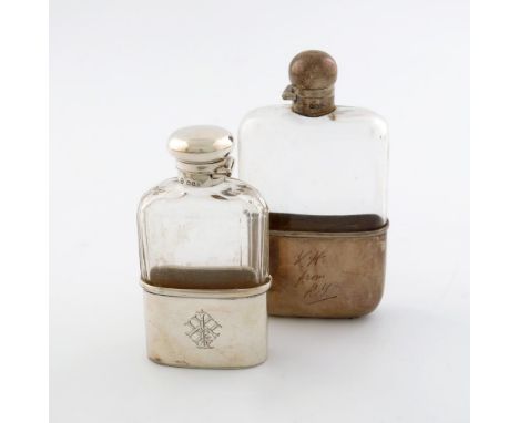 An Edwardian silver-mounted glass spirit flask, by S. Mordan and Co, London 1902, rectangular form, pull-of drinking cup, bay