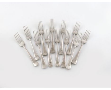 A set of twelve silver Hanoverian pattern dessert forks, by Harrison Brothers & Howson, Sheffield 1929, the terminals crested