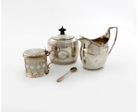 A mixed lot of silver items, various dates and makers,  comprising: a Victorian mustard pot, by William Gough, Birmingham 185