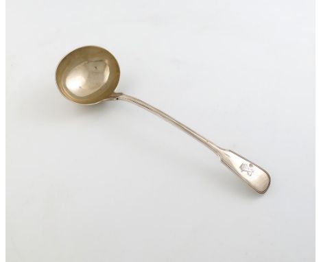 A Victorian silver Fiddle and Thread pattern soup ladle, by George Adams, London 1863, the terminal with a crest, approx. wei