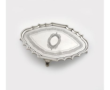 A George III silver teapot stand, by Urquhart and Hart, London 1798, shaped oval form, bright-cut decoration, engraved with a